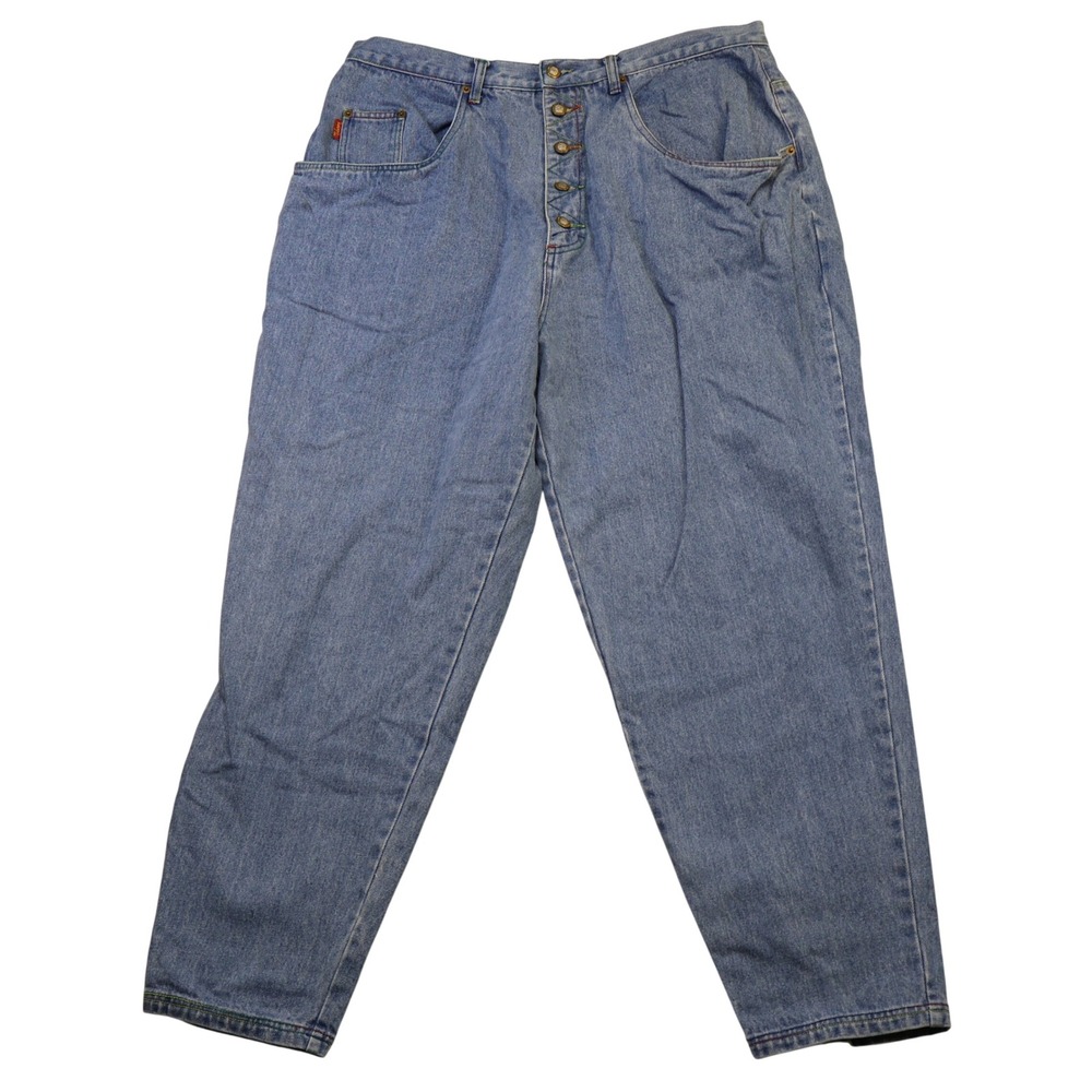 VTG No Excuses Jeans Mens 40 High Waist Rainbow Stitch Tapered Denim Y2K